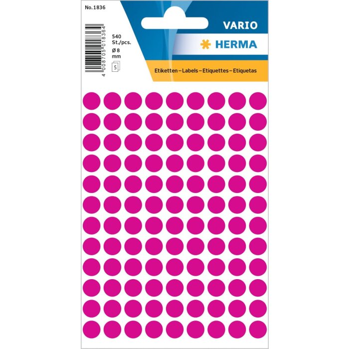 Multi-purpose labels ø 8mm pink 540 pcs.