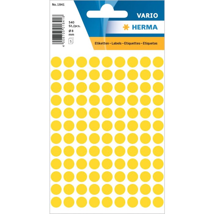 Multi-purpose labels ø 8mm yellow 540 pcs.