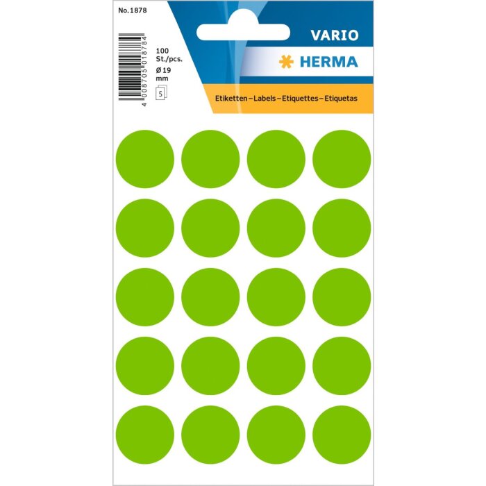 Multi-purpose labels ø 19mm luminous green 100 pcs.