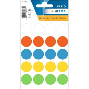 Multi-purpose labels ø 19 mm colours assorted 100...