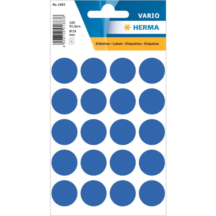 Multi-purpose labels ø 19mm dark blue 100 pcs.