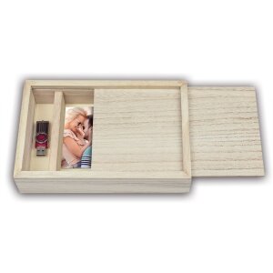 Wooden photo box USB + photos 13x18 cm