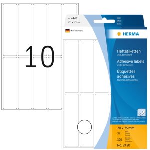 Multi-purpose labels 20x75mm white 320 pcs.