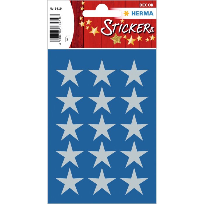 HERMA DECOR stickers stars 22mm silver foil 3 sheets