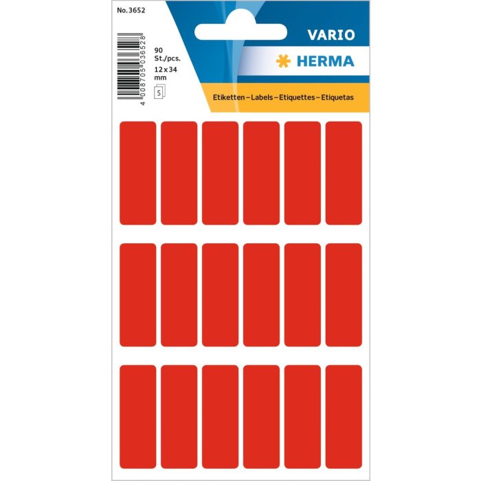 Multi-purpose labels 12x34mm red 90 pcs.