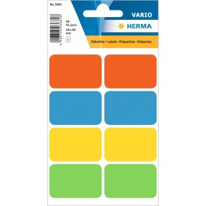 Multi-purpose labels 26x40 mm colours assorted 40 pcs.