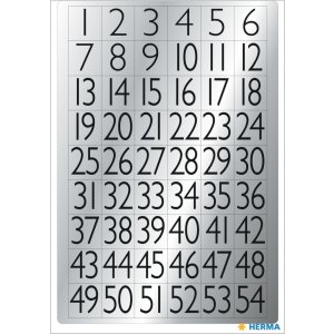 Numbers 13x12mm 1-100 silver foil black 4 sheets