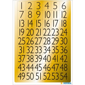 Numbers 13x12mm 1-100 gold foil black 4 sheets