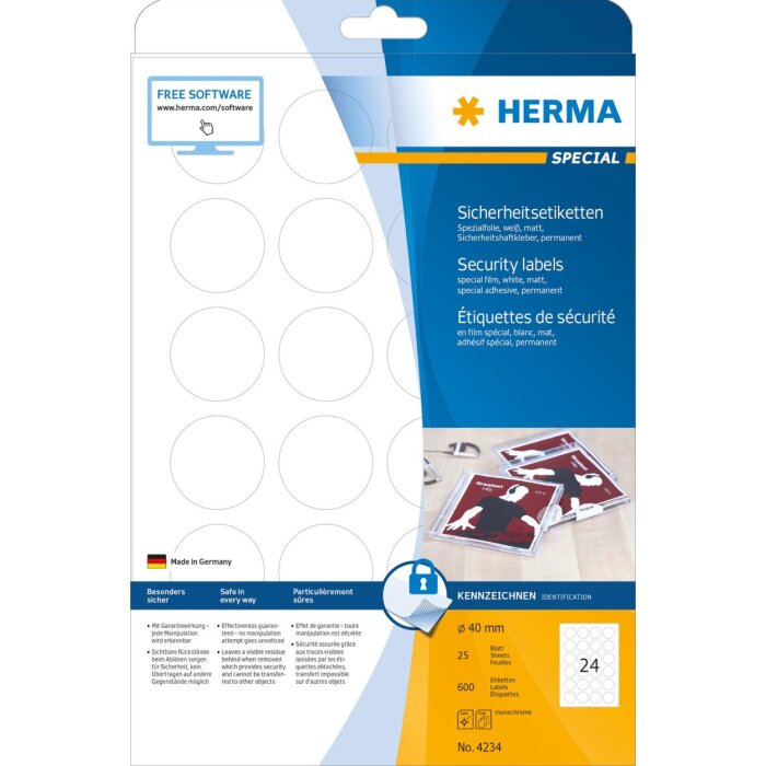 Labels white security/seal Ø 40 A4 LaserCopy