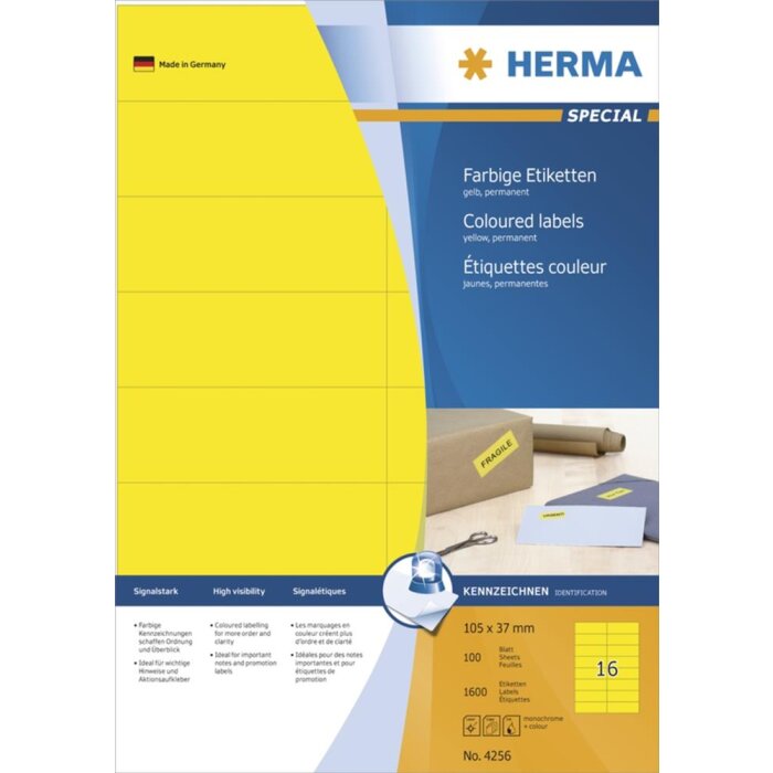 Labels yellow 105x37 A4 1600 pcs.