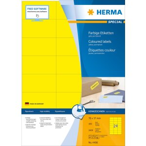 Labels A4 yellow 70x37 mm paper matt 2400 pcs.