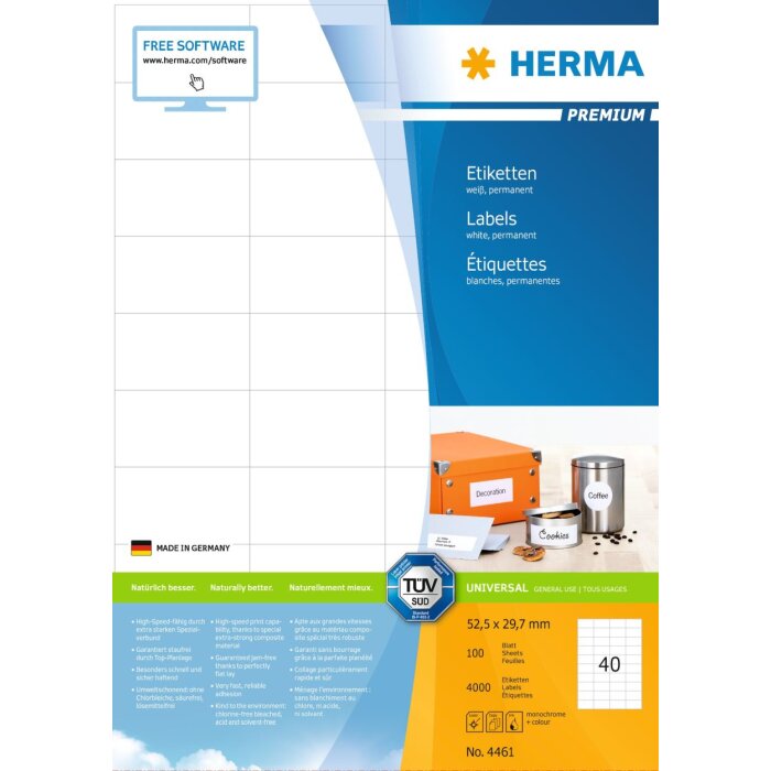 HERMA Labels white 52,5x29,7 Premium A4 4000 pcs.