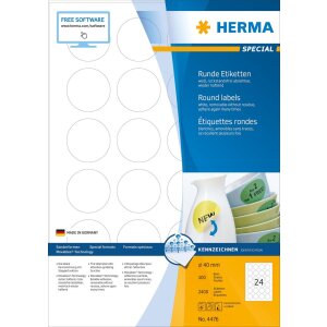 Labels white Movables-removable Ø 40 A4 2400 pcs.