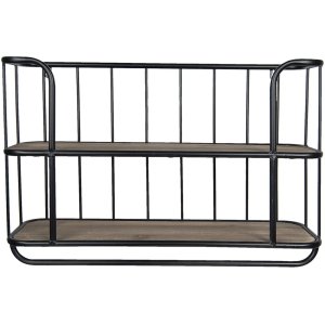 Wall rack iron and wood 5Y0555 distressed black 66x20x44 cm