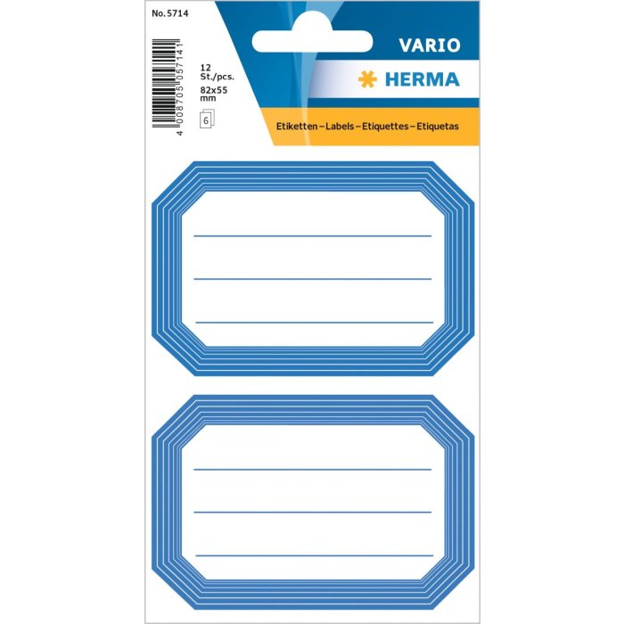 Book labels 82x55mm blue frame lined 6 sh.