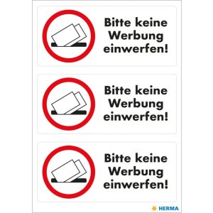 Information labels Bitte keine Reklame einwerfen 1h.