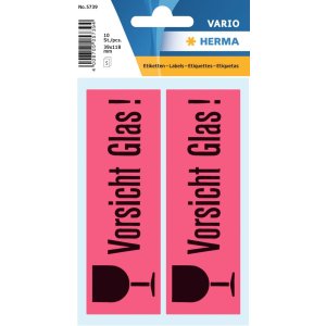 Caution glass labels 39x118 mm 10 pcs.