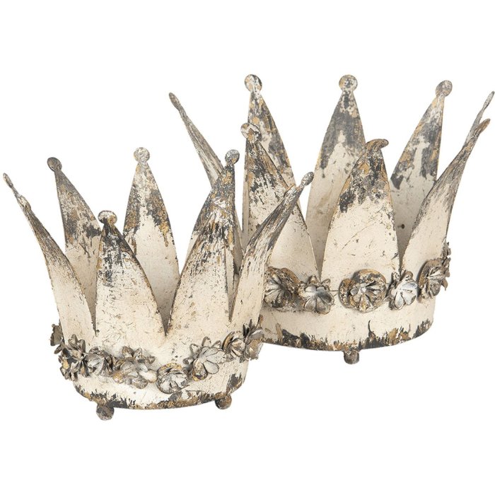 Decoration crown - Tealight holder 6Y2955 Distressed white Ø 33x24 cm (2)