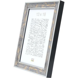 S40JE7 A wooden photo frame in grey with a touches of gold and dark grey 18x24 cm