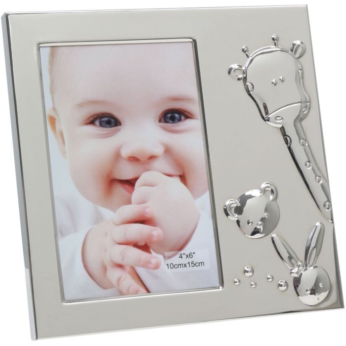 S57MB1 Frame in silver coloured metal with giraffe 10x15 cm