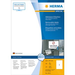 HERMA Labels white Movables-removable 210x297 A4 100 pcs.