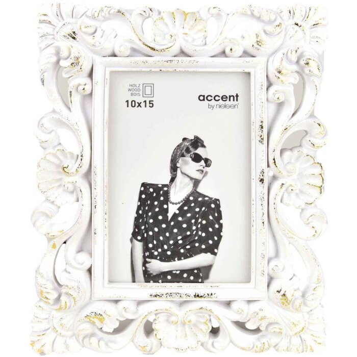 Accent portrait frame Fiore 10x15 cm white-gold