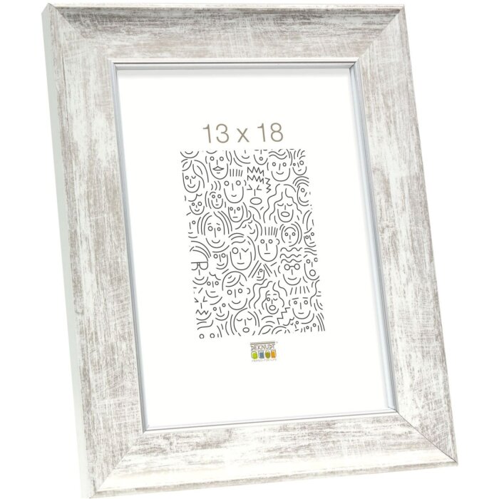 Wooden frame S46E silver edge 15x20 cm white anti-reflex glass