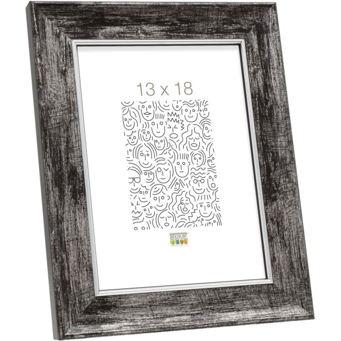 Wooden frame S46E silver edge 10x15 cm black anti-reflex glass