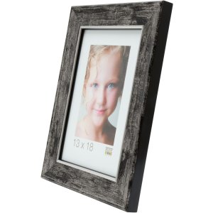 Wooden frame S46E silver edge 15x15 cm black anti-reflex glass