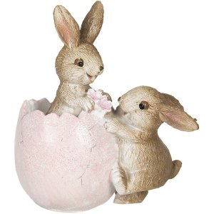 Decoration rabbits 9x5x10 cm pink 6PR3268