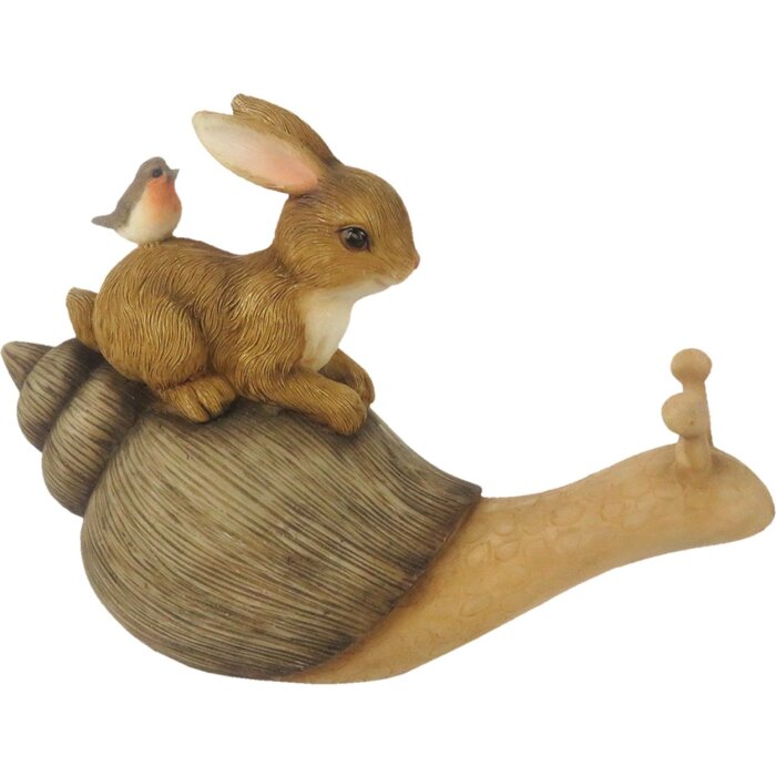 Decoration lying rabbit on snail 15x6x11 cm multicoloured  6PR3246