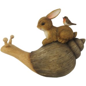 Decoration lying rabbit on snail 15x6x11 cm multicoloured  6PR3246