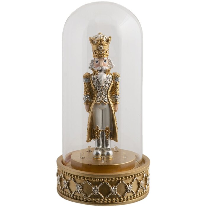 Glass cover with nutcracker gold Ø 12x24 cm LED 6PR3416