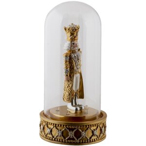 Glass cover with nutcracker gold Ø 12x24 cm LED...