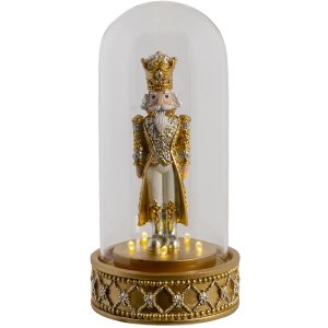 Glass cover with nutcracker gold Ø 12x24 cm LED 6PR3416