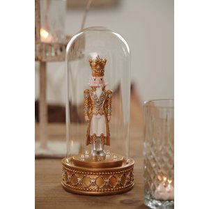 Glass cover with nutcracker gold Ø 12x24 cm LED 6PR3416