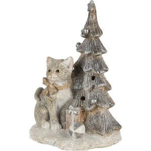 Decoration cat at Christmas tree gray 12x9x16 cm LED 6PR4629