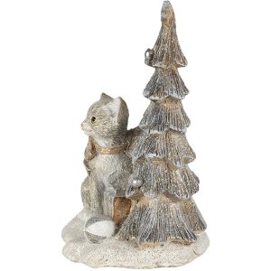 Decoration cat at Christmas tree gray 12x9x16 cm LED 6PR4629