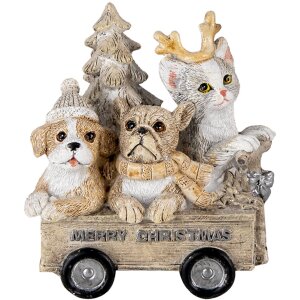 Decoration animals in cart multicolored 9x7x11 cm 6PR4636