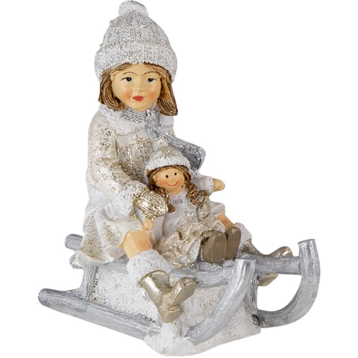 Decoration child on sledge white 10x5x10 cm 6PR4665