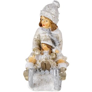 Decoration child on sledge white 10x5x10 cm 6PR4665