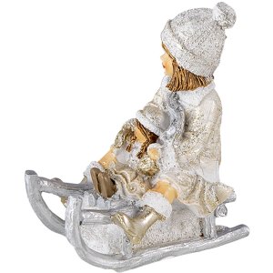 Decoration child on sledge white 10x5x10 cm 6PR4665