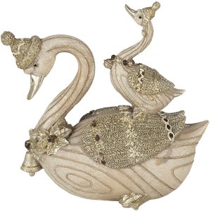 Decoration swans beige 11x6x10 cm 6PR4687