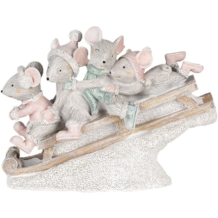 Decoration mice on sledge multicolored 15x5x11 cm 6PR4709