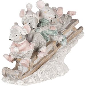 Decoration mice on sledge multicolored 15x5x11 cm 6PR4709