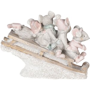 Decoration mice on sledge multicolored 15x5x11 cm 6PR4709