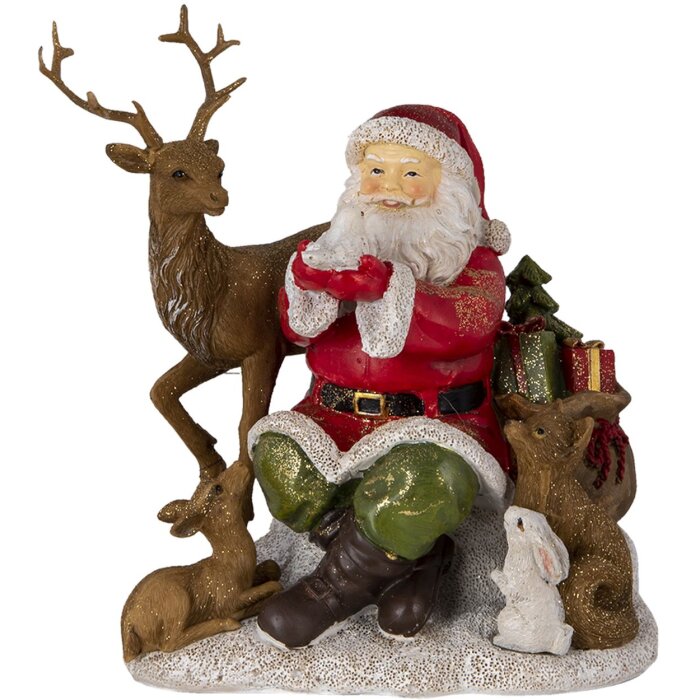 Decoration santa with animals multicolored 18x13x19 cm 6PR4721