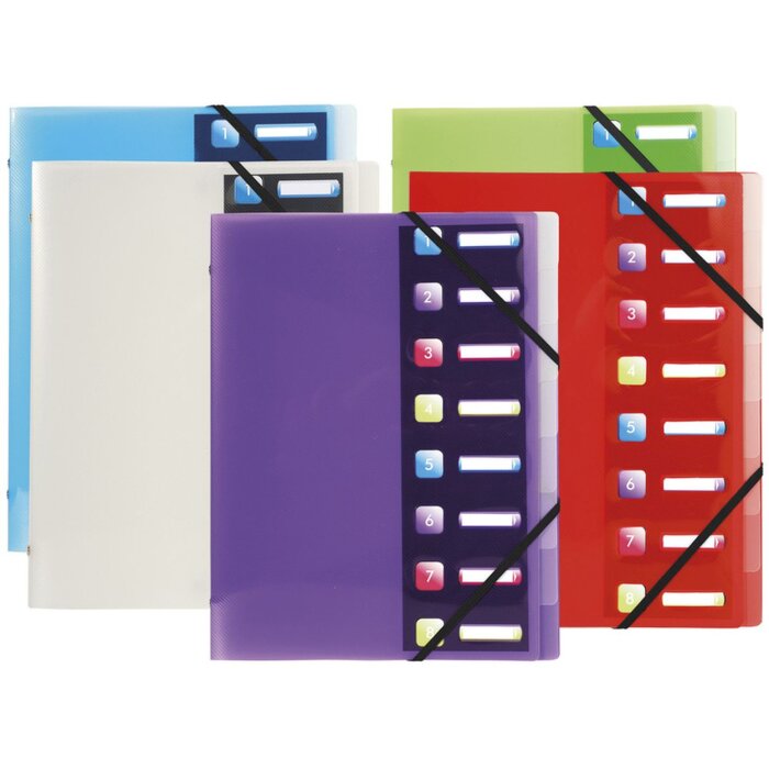 Exacompta organiser folder elasticated 3 flaps 8 compartments A4 Crystal Colours assorted