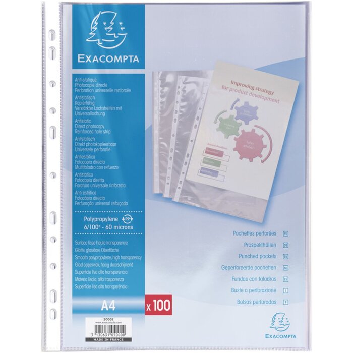 Exacompta 5000E Folder pockets A4 polypropylene 60µ crystal 100 pieces