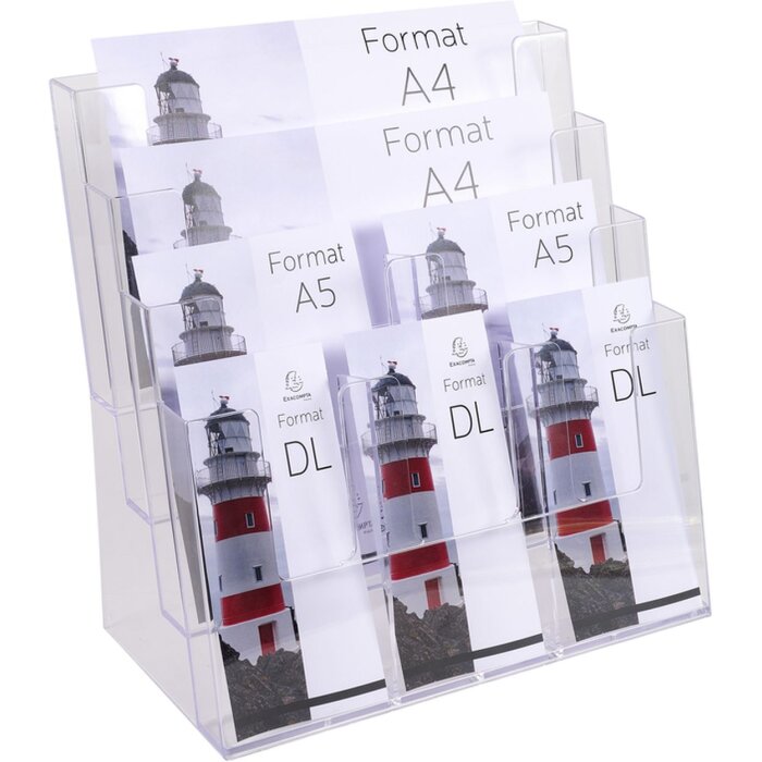 Exacompta 74258D Exacryl crystal desk brochure stand 12 compartments A4 A5 DL